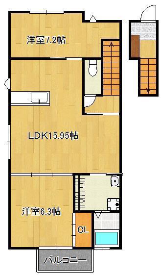 フェリシティ萩原(2LDK/2階)の間取り写真