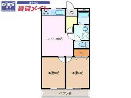 フィレンツェ津(2LDK/3階)の間取り写真
