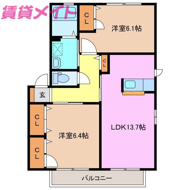 コータ・コートW B棟(2LDK/2階)の間取り写真