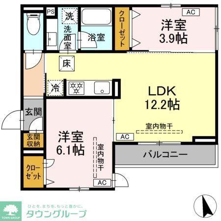カルニュ(2LDK/2階)の間取り写真