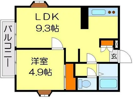 グランモア坂戸A(1LDK/1階)の間取り写真