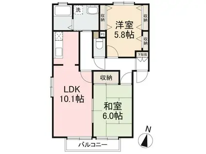 フォブールTAKA A・B棟(2LDK/1階)の間取り写真