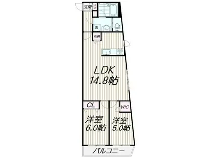 アンソレイユ千代美台(2LDK/4階)の間取り写真