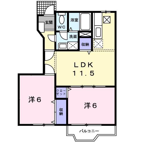 アンソレイエII(2LDK/1階)の間取り写真