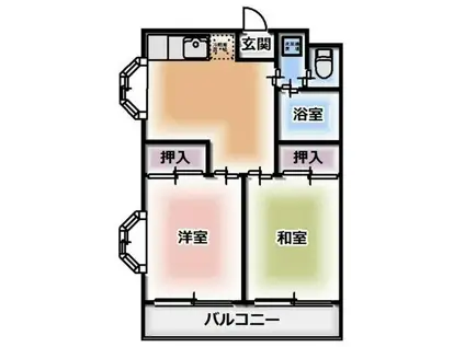 コーポ花水樹(2DK/2階)の間取り写真