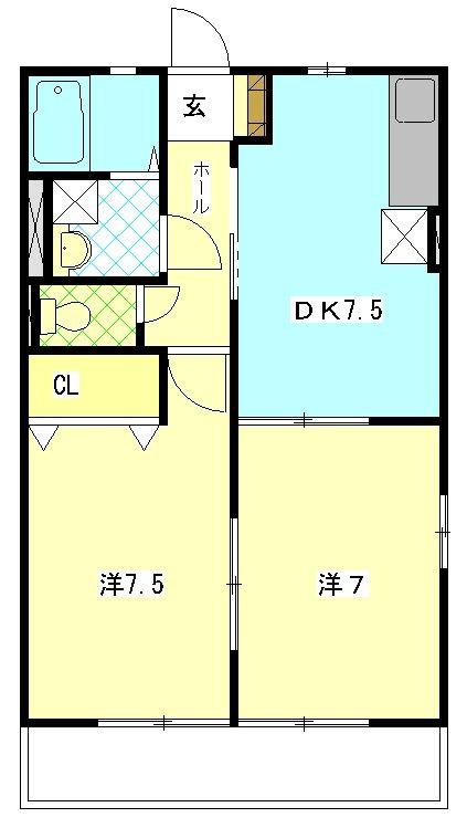 ゆうあいII(2DK/2階)の間取り写真