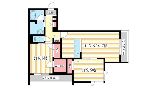 シャーメゾン フェリーチェ(2LDK/2階)の間取り写真