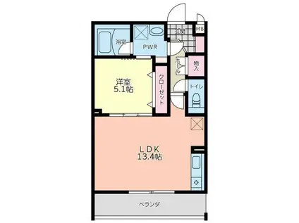 グリーンハイムV(1LDK/2階)の間取り写真