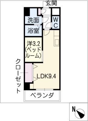 レジデンス悠海(1LDK/9階)の間取り写真