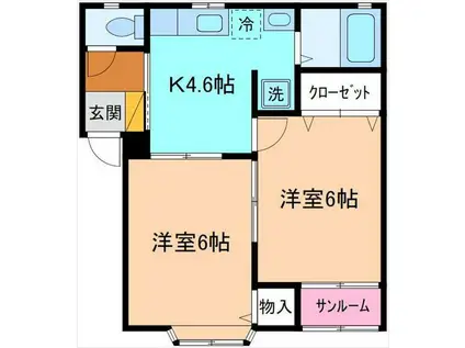 グラシアス粟津(2K/2階)の間取り写真