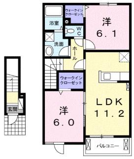 グラース・ヴェールII(2LDK/2階)の間取り写真