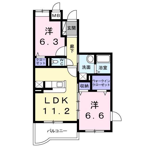 アルフレンテ(2LDK/1階)の間取り写真