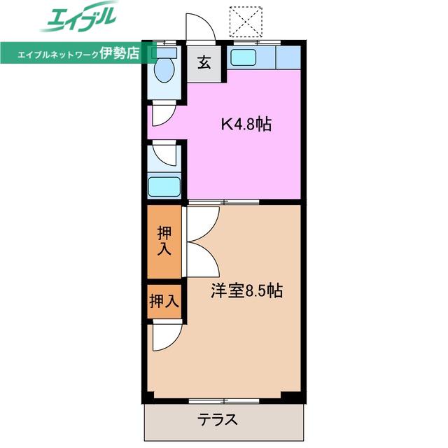 裕里荘(1K/1階)の間取り写真