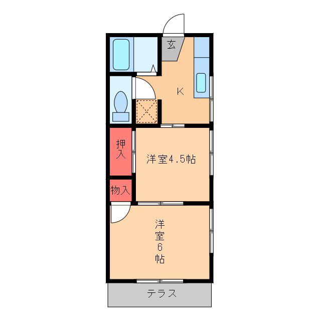 パールハイツ(2DK/1階)の間取り写真