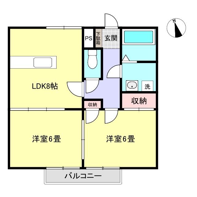 ホープヒルA棟(2LDK/1階)の間取り写真