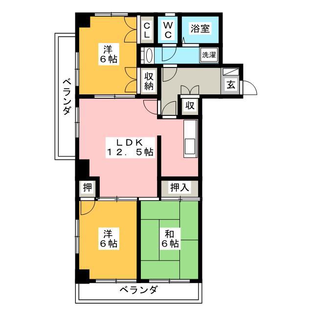 スカイパレス(3LDK/2階)の間取り写真