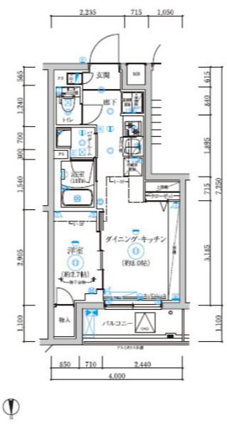 RELUXIA武蔵中原(1DK/2階)の間取り写真