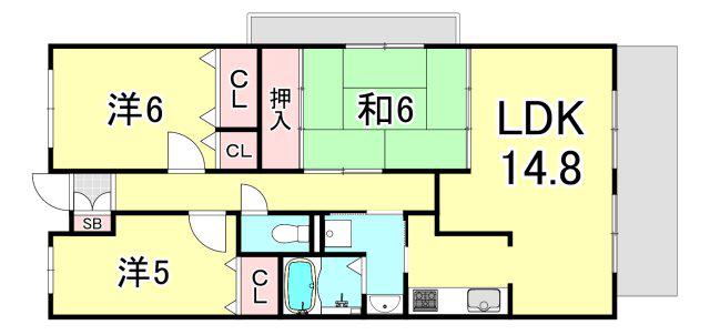 サーパス宝塚(3LDK/1階)の間取り写真