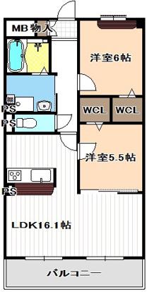グレイスV(2LDK/2階)の間取り写真