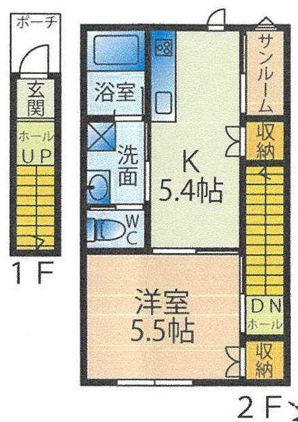 メゾン・ド・パステル台町 F(1DK/2階)の間取り写真