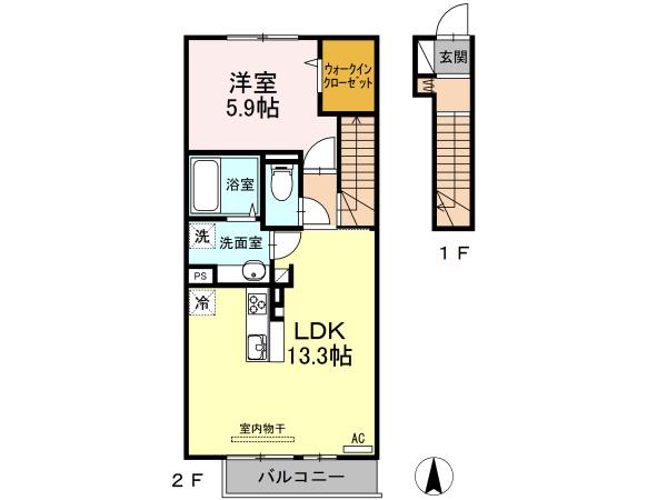リルシア大和(1LDK/2階)の間取り写真