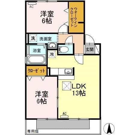 セジュ一ル清少納言A棟(2LDK/1階)の間取り写真