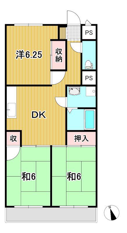 ＪＲ常磐線 大甕駅 徒歩21分 3階建 築36年(3DK/3階)の間取り写真