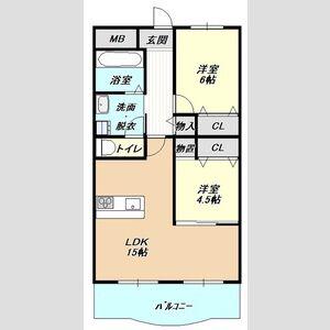 丸二サンハイツ(2LDK/2階)の間取り写真