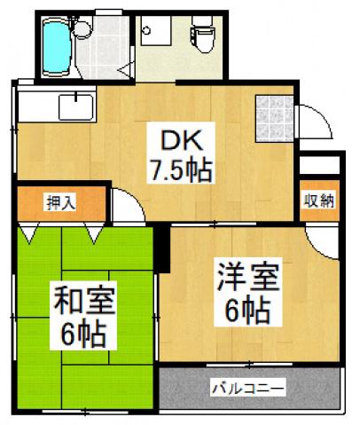 ハイツ遊歩道(2DK/3階)の間取り写真