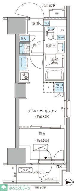 パークアクシス品川天王洲アイル(1DK/2階)の間取り写真