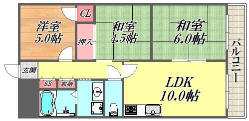 ロイヤル武庫之荘2番館(3LDK/4階)の間取り写真