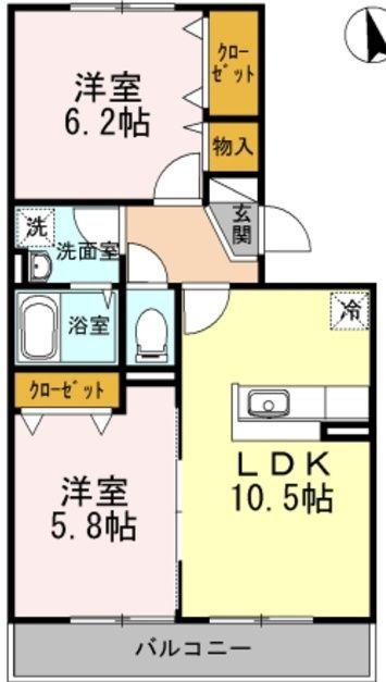 プレスフィールド(2LDK/2階)の間取り写真