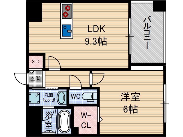 メープルスクエア心斎橋(1LDK/1階)の間取り写真