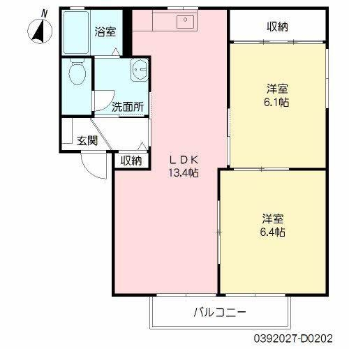 フレグランスサンライズ D棟(2LDK/2階)の間取り写真