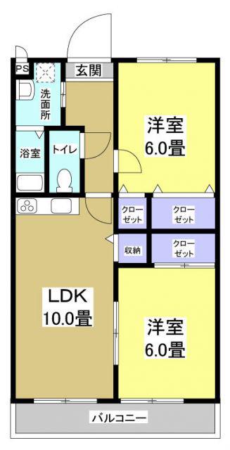 マンション紫雲E棟(2LDK/3階)の間取り写真