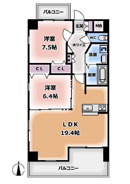 カーサエテルナ(2LDK/2階)の間取り写真