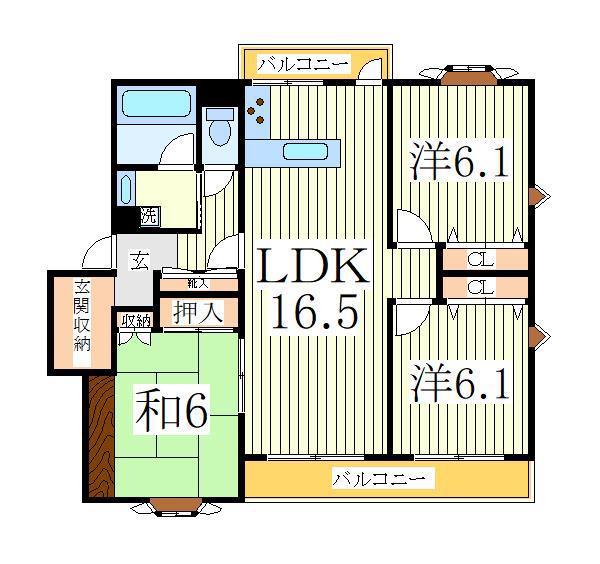 センターパーク新柏B棟(3LDK/2階)の間取り写真