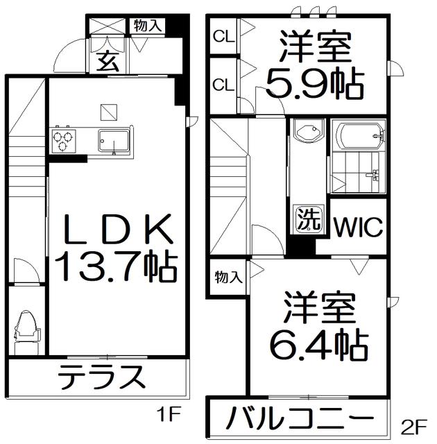 BRESCIA(2LDK/1階)の間取り写真