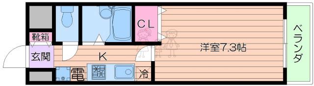 アルファ帝塚山(1K/2階)の間取り写真