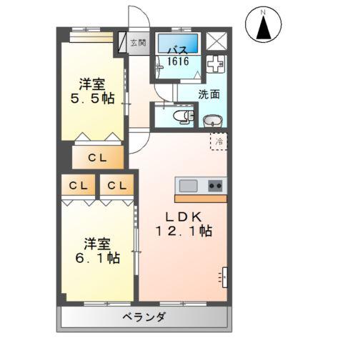 メゾン ラ・セーヌI(2LDK/2階)の間取り写真