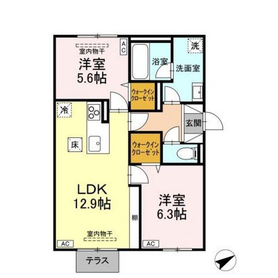TORISIA大慈寺町 A(2LDK/1階)の間取り写真