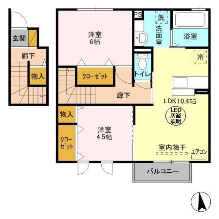セジュール クレスト(2LDK/2階)の間取り写真
