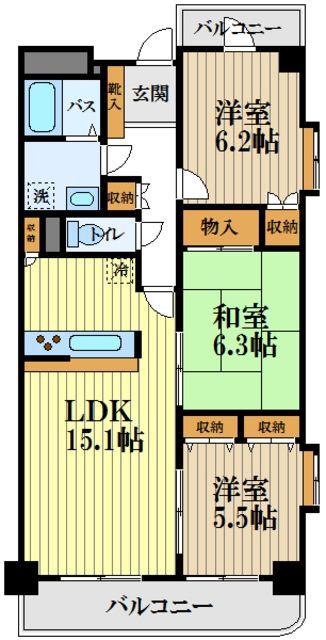 オークヒルズ(3LDK/1階)の間取り写真