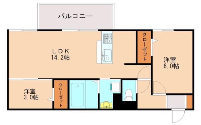 D-ROOM花見が丘(2LDK/3階)の間取り写真