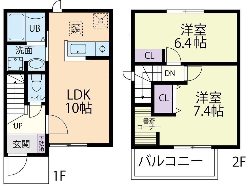 11/1富士河口湖町テラスハウスD(2LDK/1階)の間取り写真