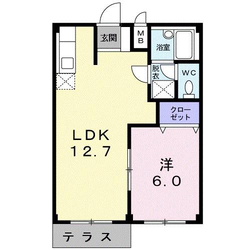 エルディム鈴鷺B(1LDK/1階)の間取り写真