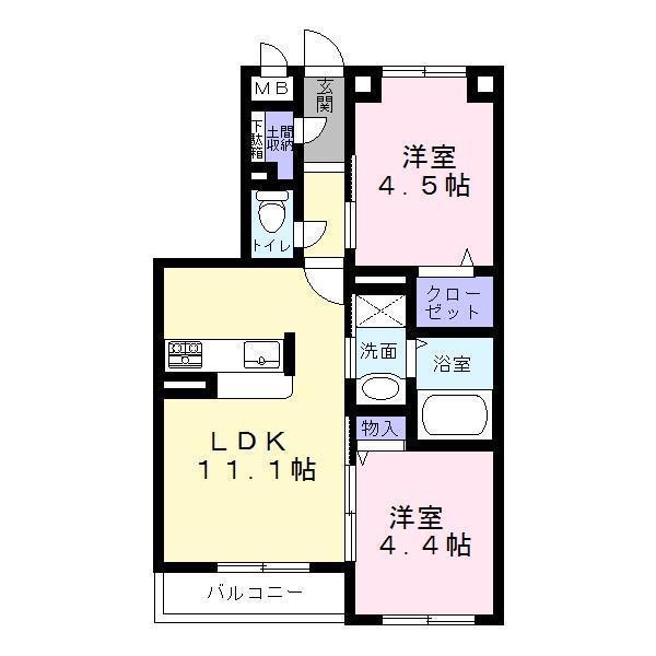 グランドシャーメゾン北花田S棟(2LDK/2階)の間取り写真