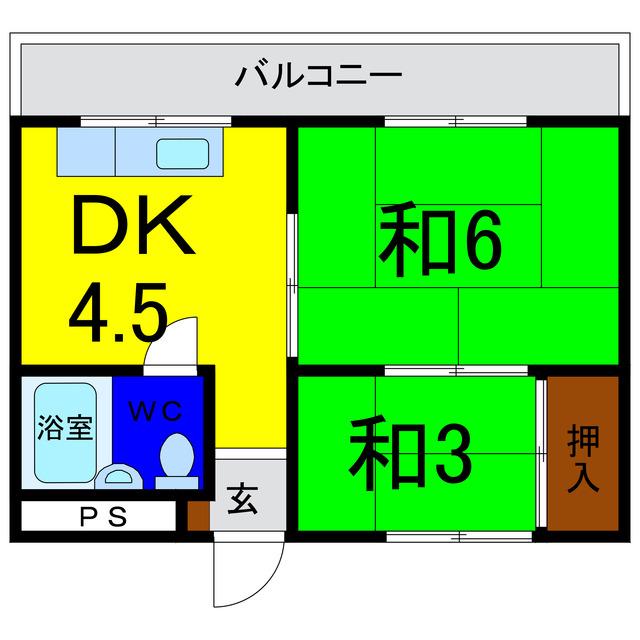 もと喜ハイツ(2DK/2階)の間取り写真