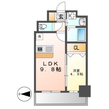 ディアレイシャス浅間町ステーションフロント(1LDK/9階)の間取り写真