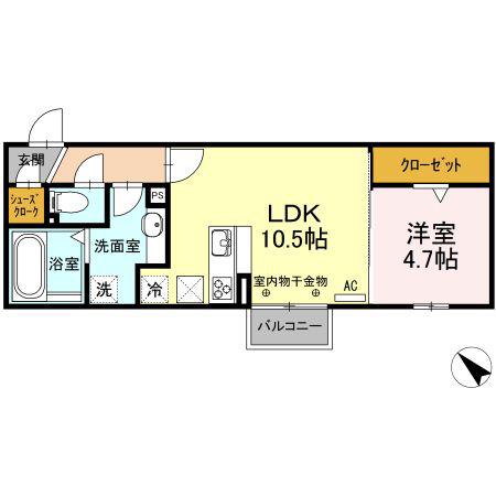 ルミエール B(1LDK/1階)の間取り写真